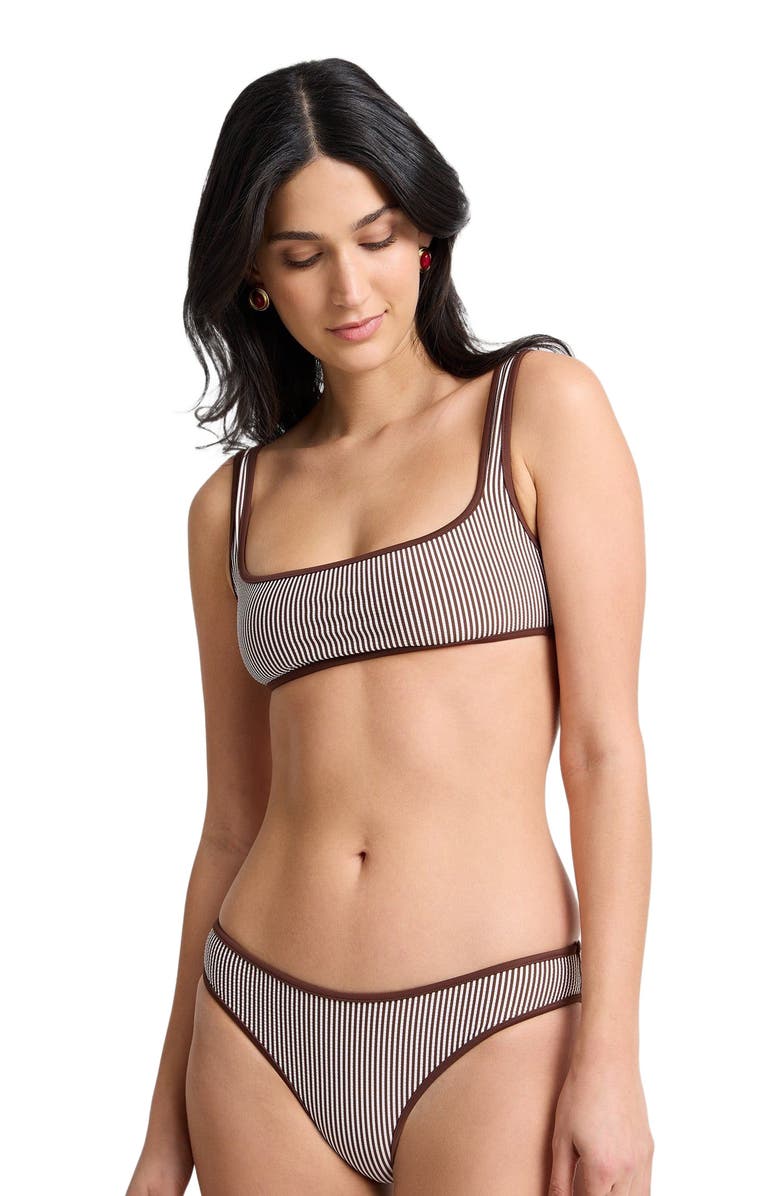 Onia Claire Tricot Bikini Top, Alternate, color, Brown/White