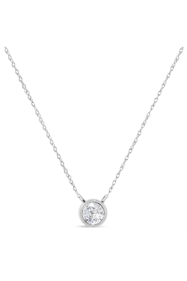AGS Certified 10K White Gold 1/3 Cttw Bezel Set Diamond Solitaire Pendant Necklace, Alternate, color, White