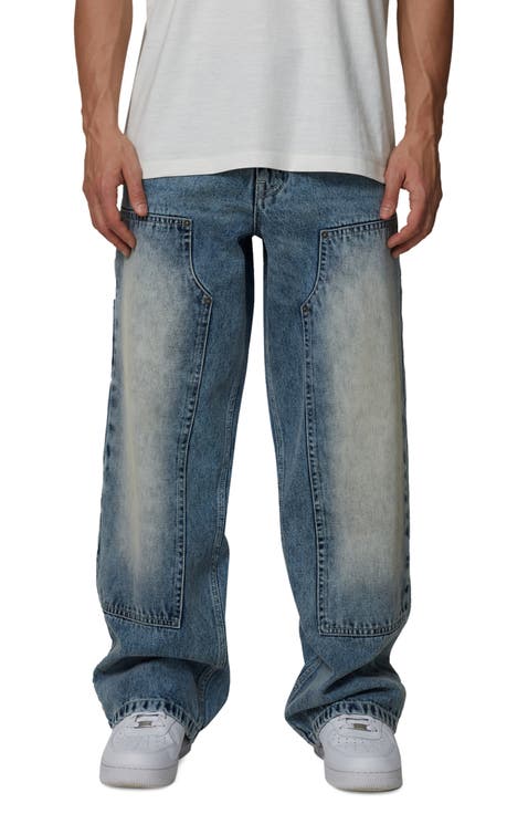 Straight Leg Double Knee Wash Jeans