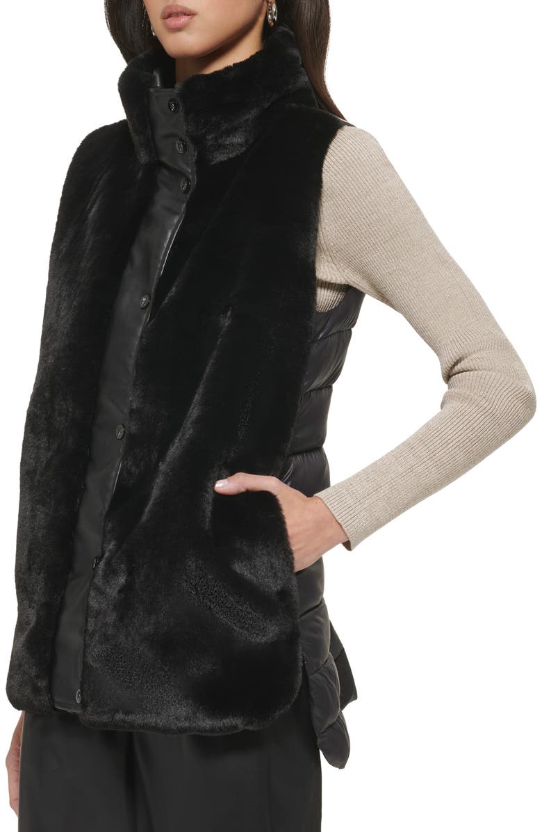 DKNY Faux Fur Lined Reversible Puffer Vest, Alternate, color, 