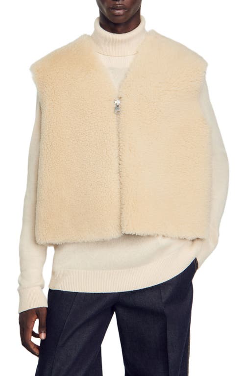 SANDRO Sleeveless shearling cardigan in Ecru 