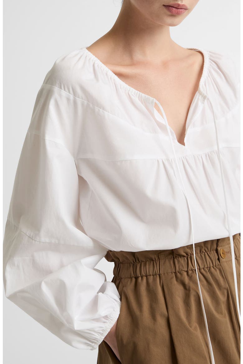 Tie Neck Poplin Top, Alternate, color, OPTIC WHITE