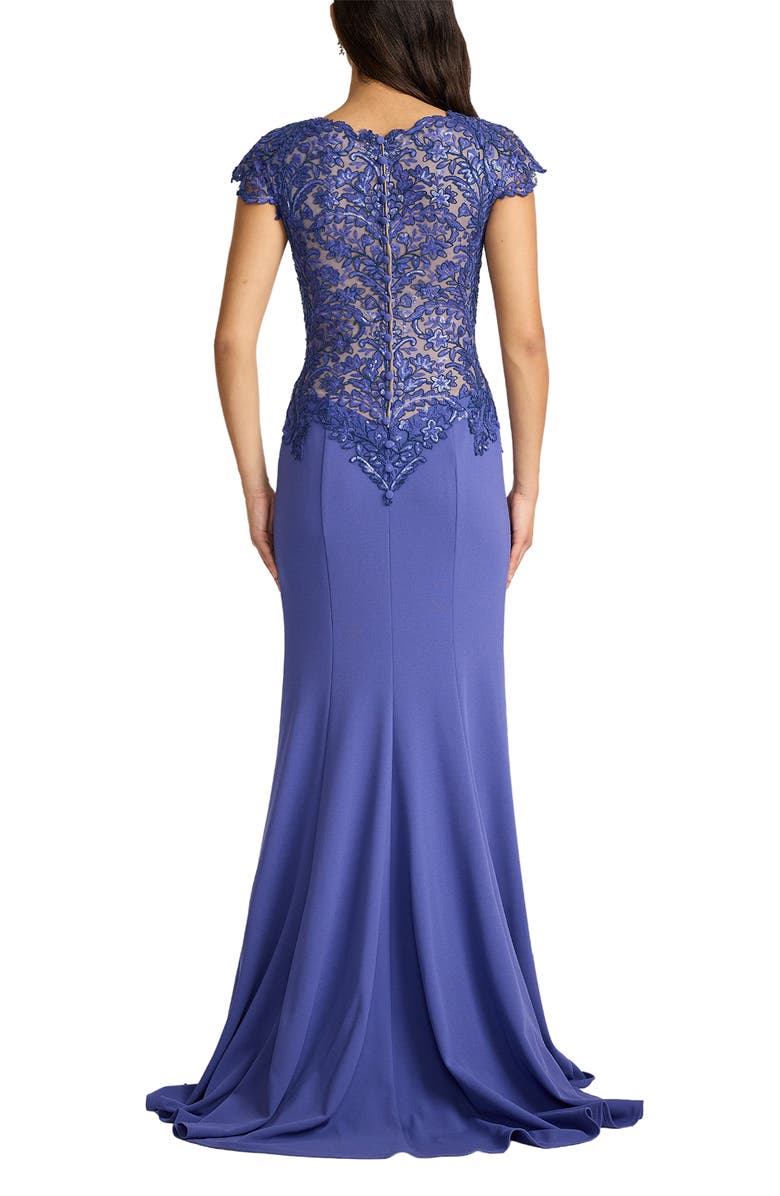 Tadashi Shoji Embroidered Detail Cotton Blend Body-Con Gown, Alternate, color, Violet/ Nude