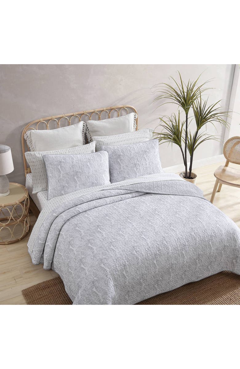 Tommy Bahama Distressed Water Leaves Reversible Quilt & Sham Set, Alternate, color, Pelican Grey