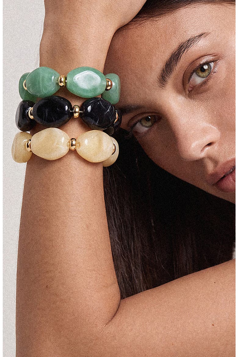 Set of 3 Resin Stretch Bracelets, Alternate, color, GREEN MULTI