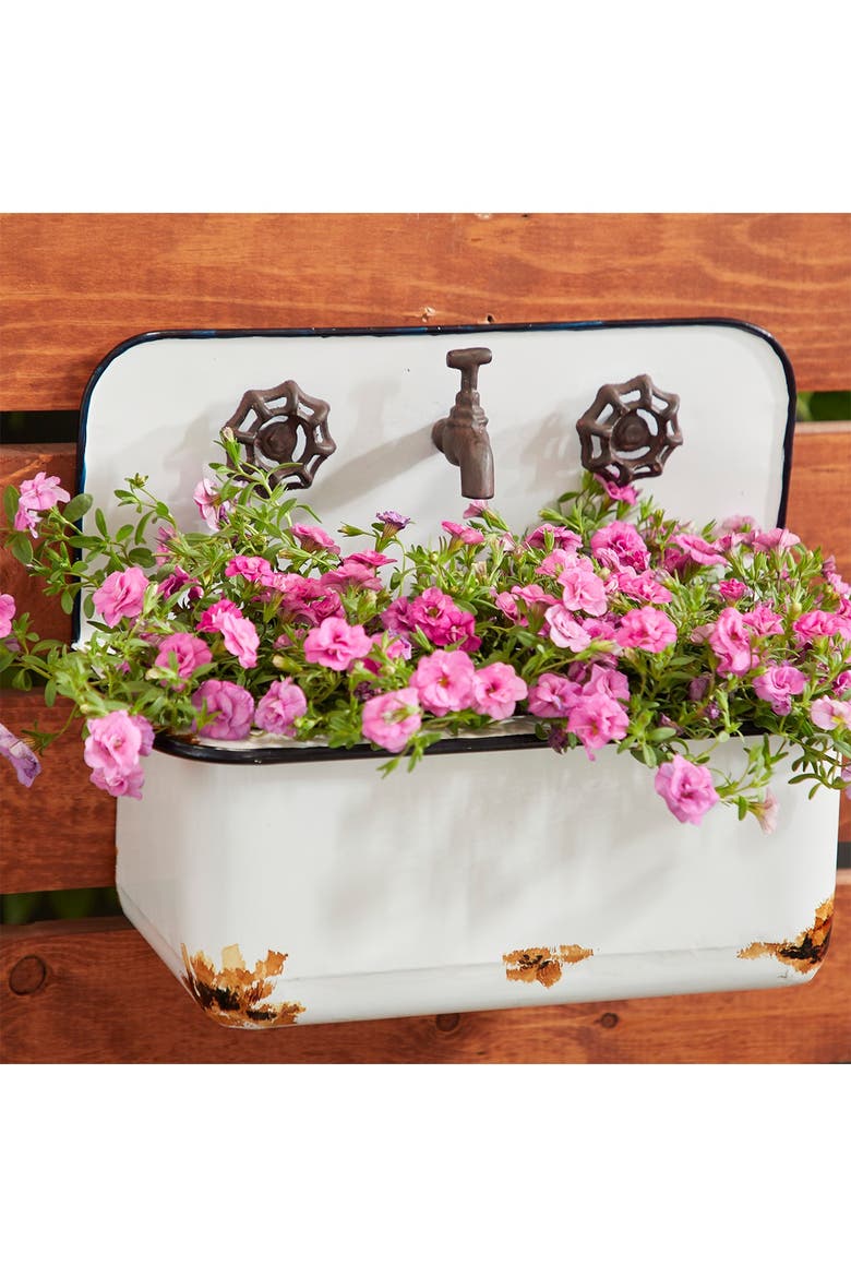 White Metal Indoor Outdoor Sink Wall Planter - Set of 2, Main, color, WHITE