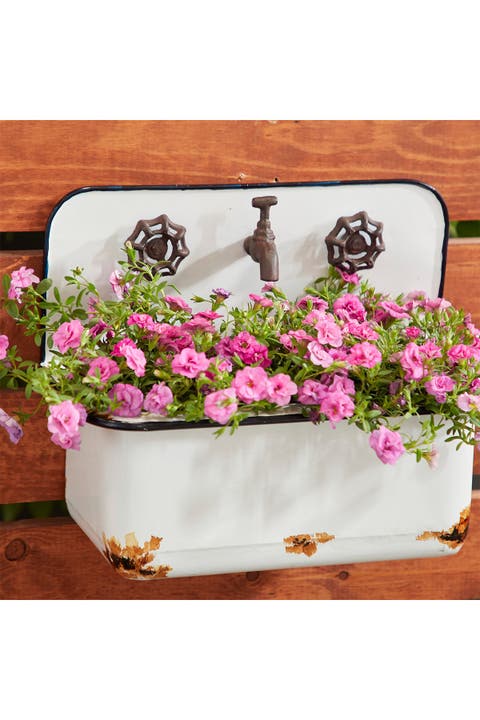 White Metal Indoor Outdoor Sink Wall Planter - Set of 2