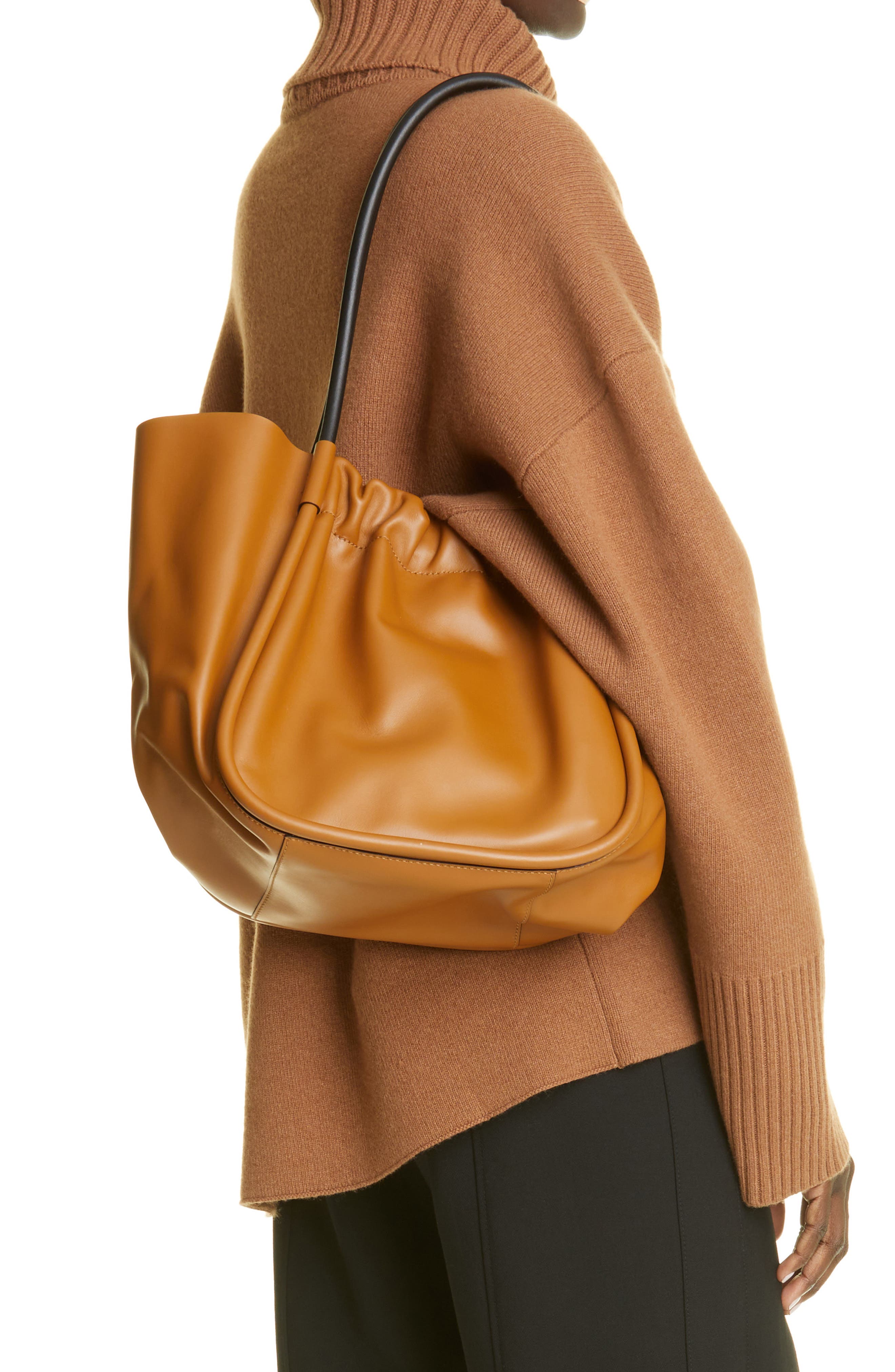 Large Ruched Leather Tote, Alternate, color, PUMPKIN SPICE