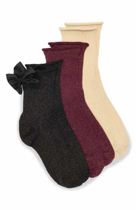 NORDSTROM RACK Assorted 3-Pack Bow Back Glitter Demi Crew Socks