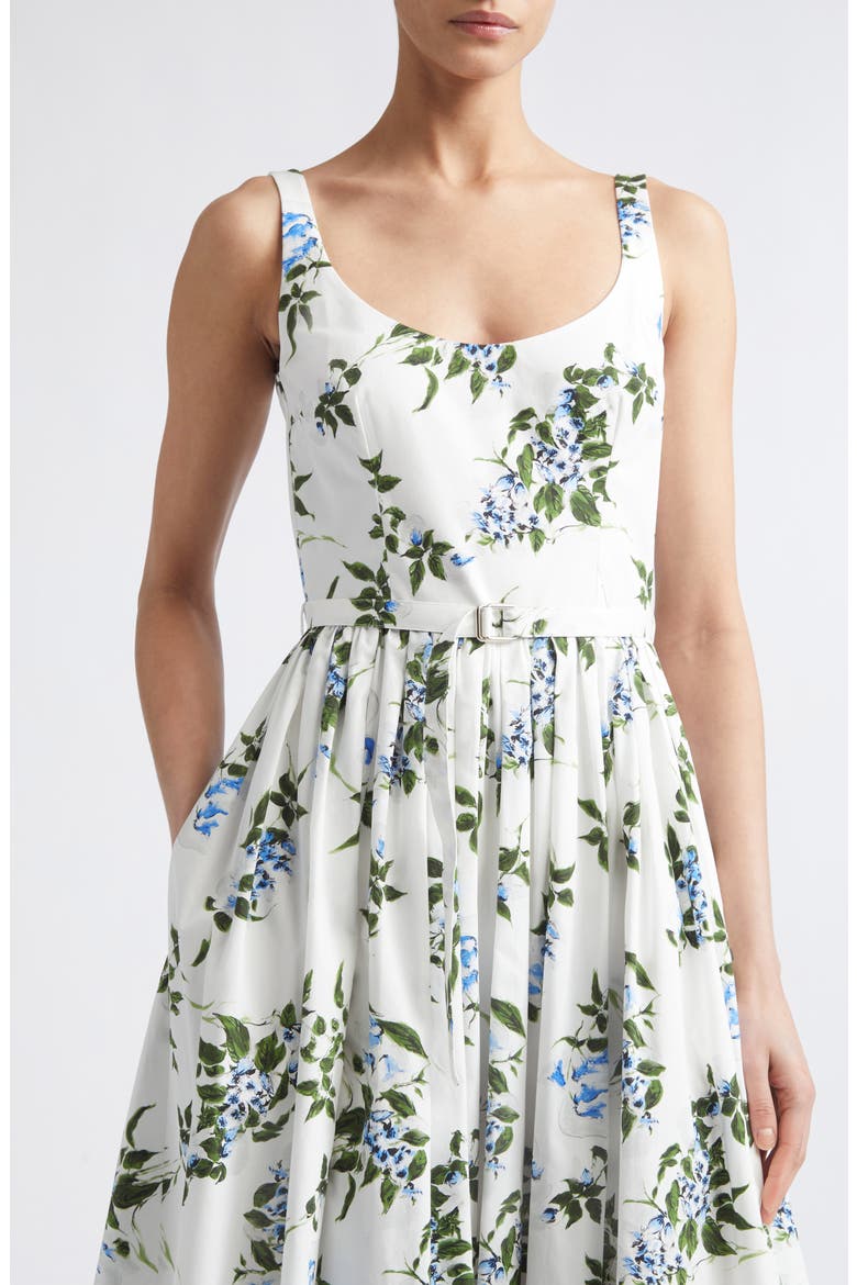 Eglantine Belted Midi Dress, Alternate, color, WHITE-LILAC LILLIES/ CHERRY
