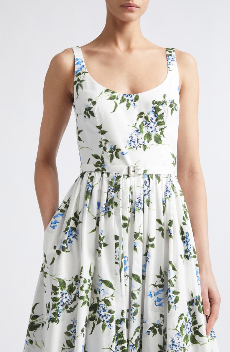 Emilia Wickstead Eglantine Belted Midi Dress, Alternate, color, White-Lilac Lillies/ Cherry
