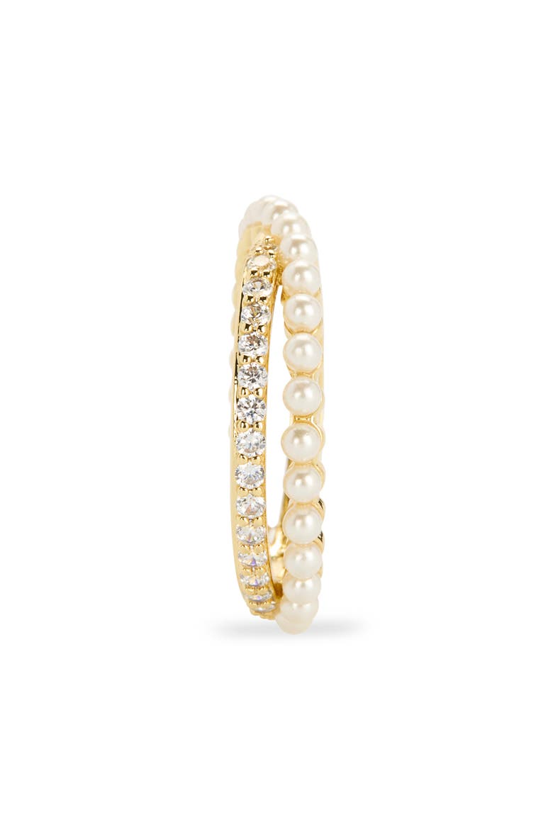 Mixed Crossover Faux Pearl & CZ Band Ring, Alternate, color, WHITE