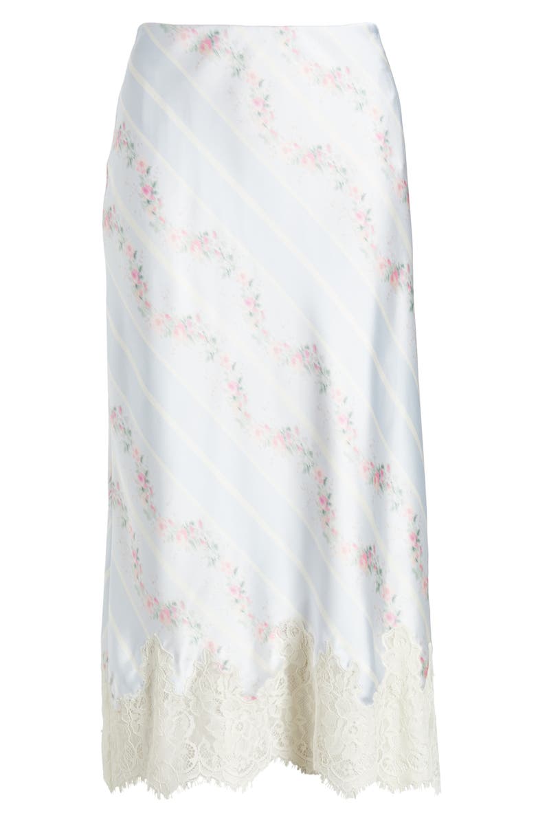 LoveShackFancy Malina Floral Lace Trim Satin Skirt, Alternate, color, 