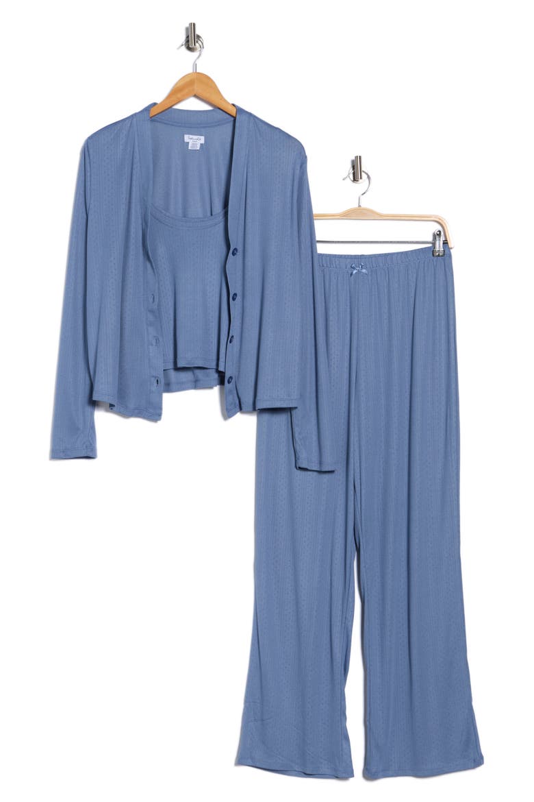 Pointelle Cardigan, Tank & Pants Pajamas, Alternate, color, INFINITY