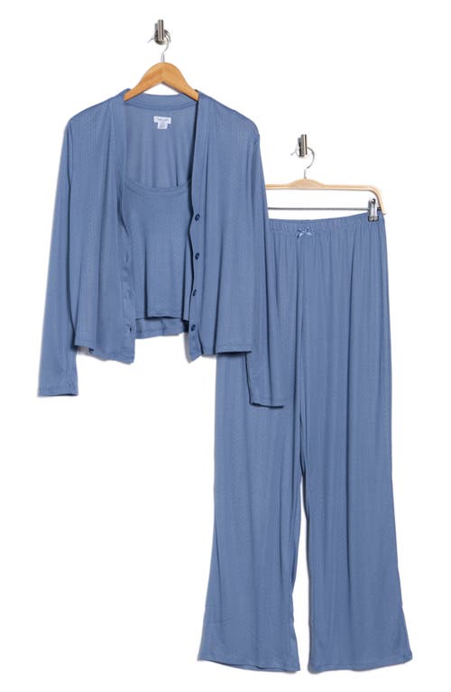 Splendid Pointelle Cardigan, Tank & Pants Pajamas In Blue