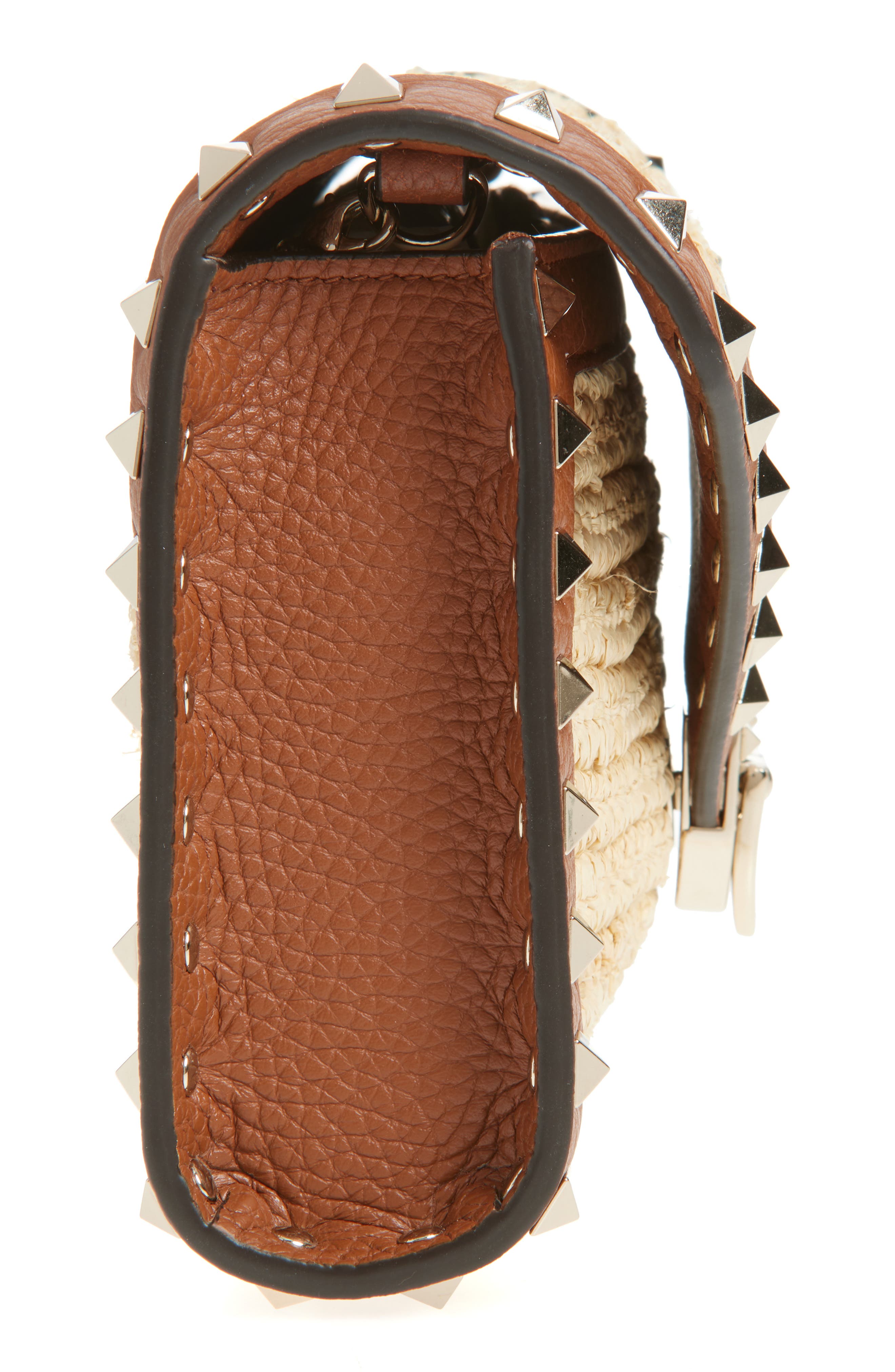 Valentino Garavani Mini Rockstud Raffia Crochet Shoulder Bag, Alternate, color, Natural