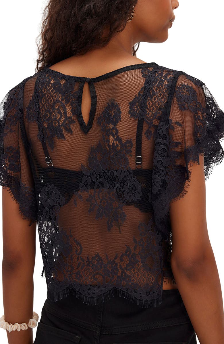Free People Lunar Ash Lace Crop Top, Alternate, color, Black