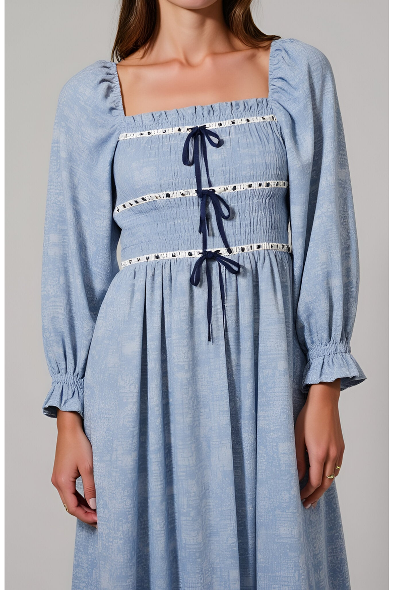 Paisley Print Smocked Bodice Midi Dress with Bow Accents, Alternate, color, Paisley Print