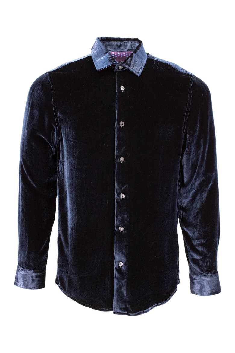 Ned Button-Up Velvet Shirt, Main, color, Navy