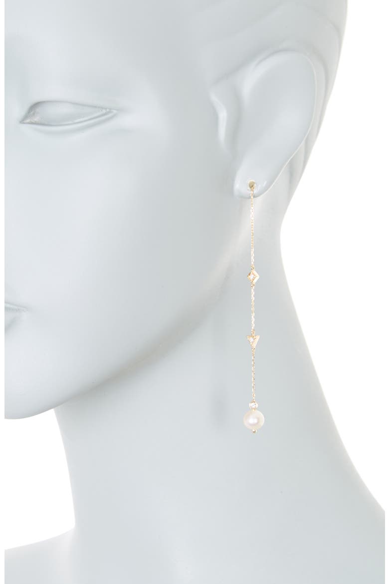 Cleo 14K Gold Diamond & 6mm Pearl Linear Chain Drop Threader Earrings - 0.18 ctw, Alternate, color, PEARL AND DIAMOND