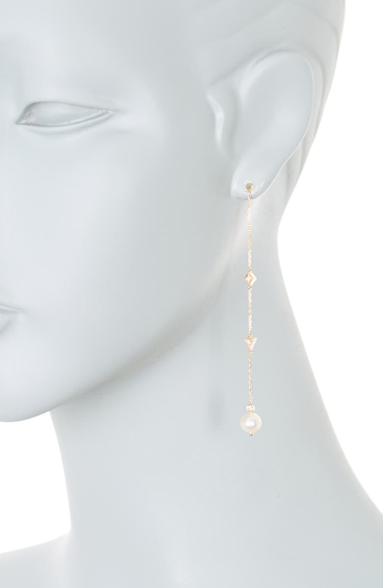 Anzie Cleo 14K Gold Diamond & 6mm Pearl Linear Chain Drop Threader Earrings - 0.18 ctw, Alternate, color,