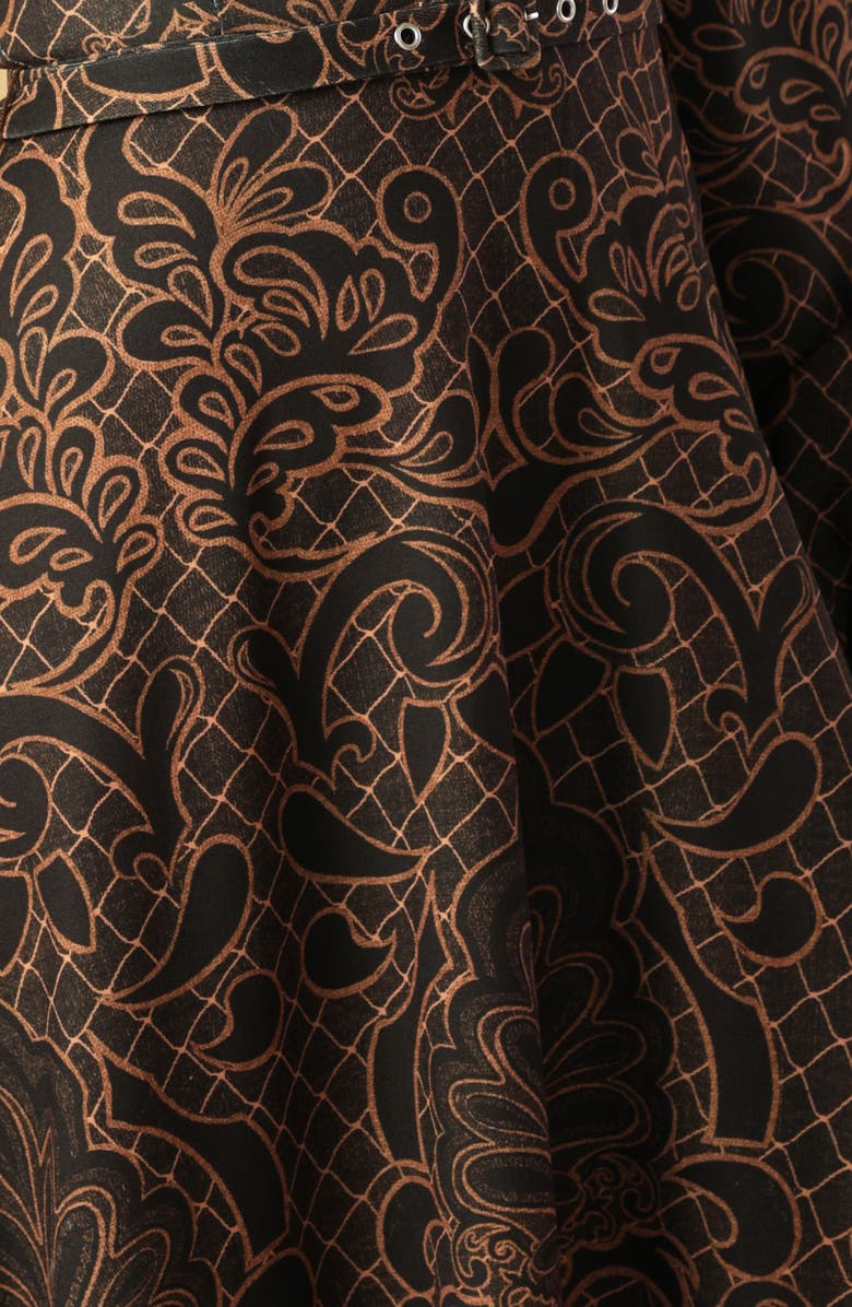 FLYING TOMATO Long Sleeve Belted Midi Dress, Alternate, color, Brown