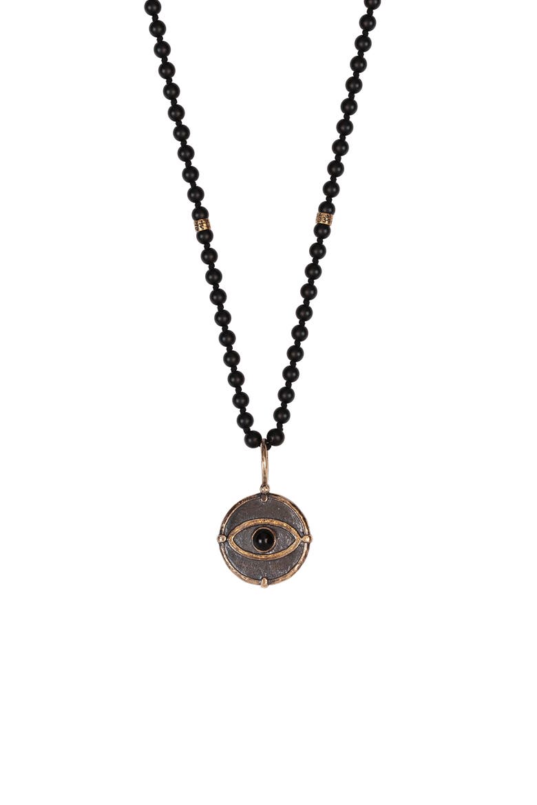 Men's Deep Consciousness - Matte Onyx Evil Eye Pendant Necklace, Main, color, Black/bronze