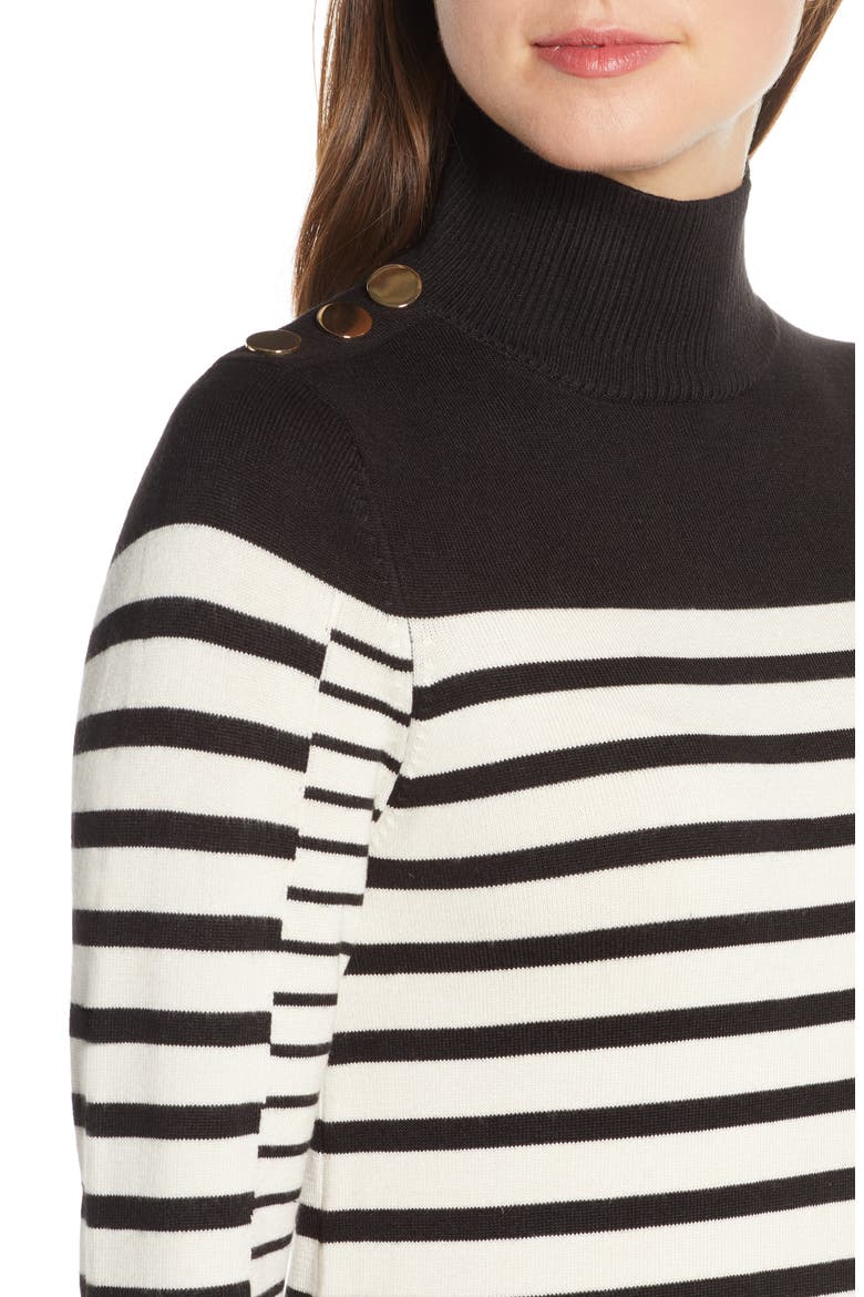 Stripe Long Sleeve Turtleneck Sweater Dress, Alternate, color, IVORY