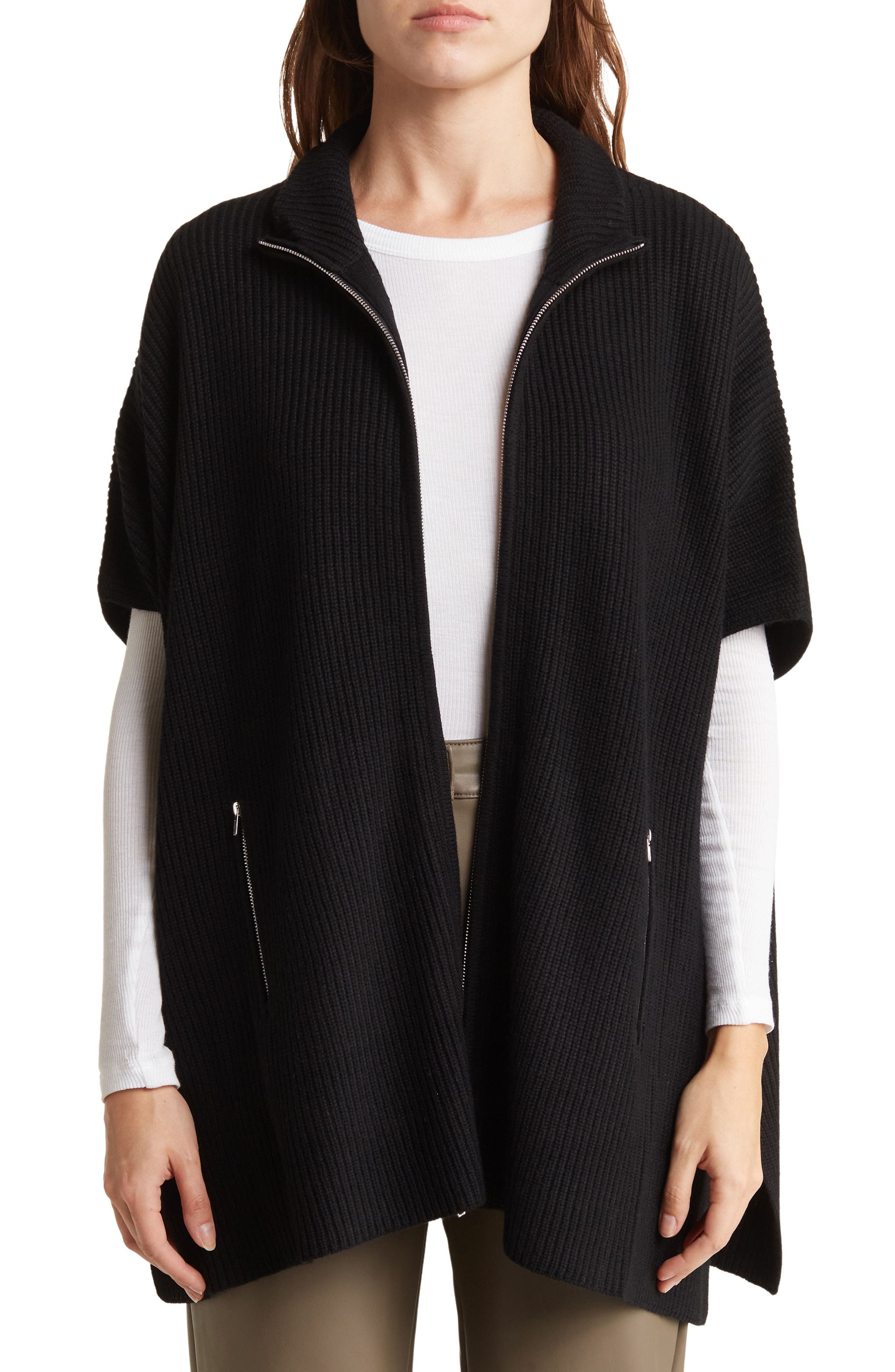 Bruno Magli Cashmere Blend Zip Front Knit Cape