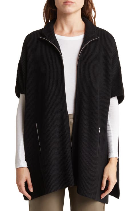 Cashmere Blend Zip Front Knit Cape