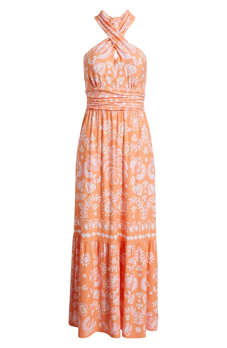 Lilly Pulitzer<sup>®</sup> Montecito Mixed Print Cross Neck Maxi Dress, Alternate, color, Papaya