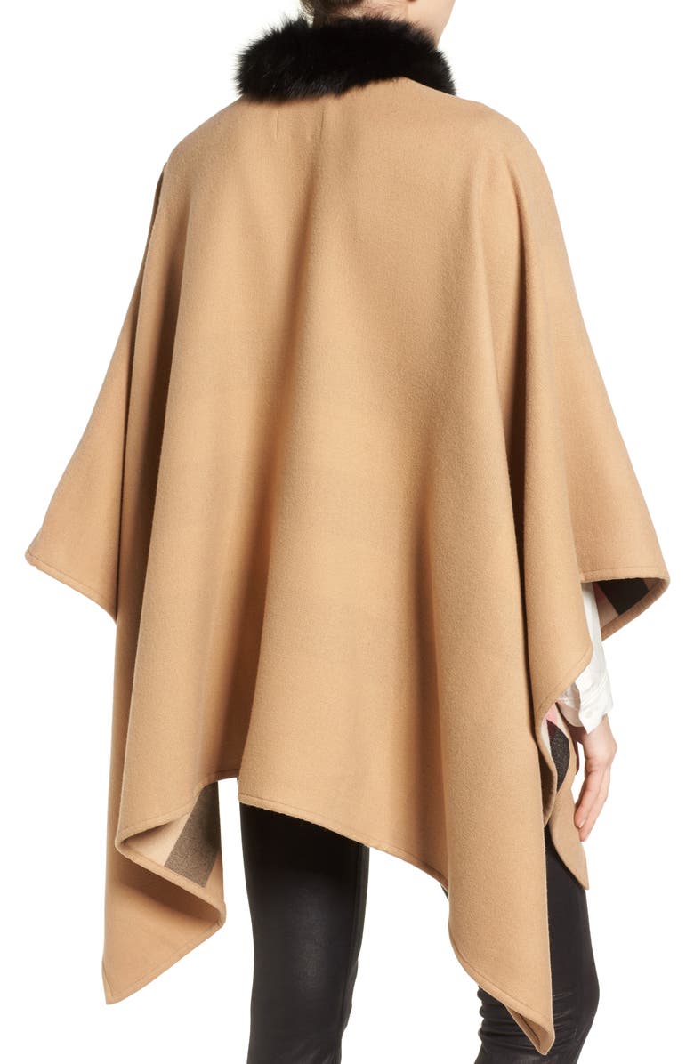 Burberry Charlotte Genuine Fox Fur Trim Reversible Cape, Alternate, color, 