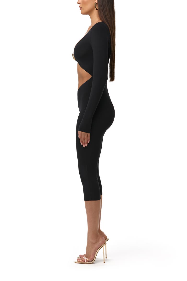 V-Cutout Capri Jumpsuit, Alternate, color, BLACK
