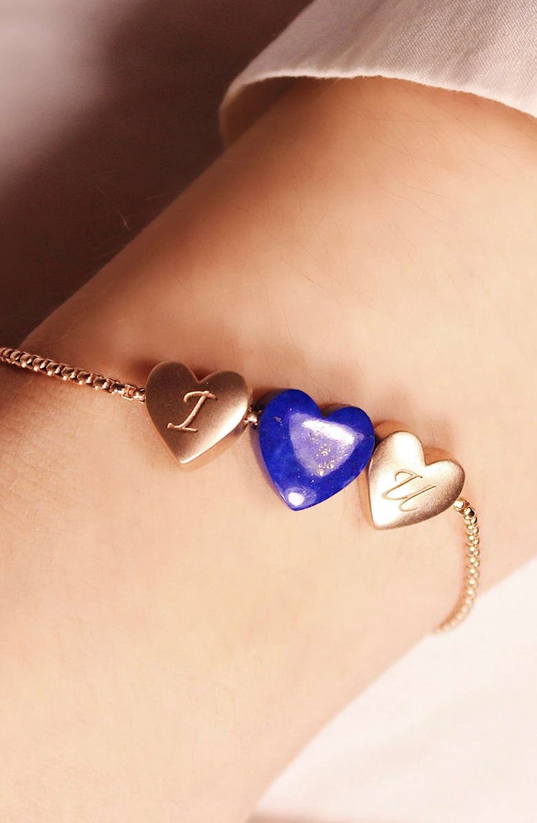 LuvMyJewelry Luv Me Heart Lapis Slide Bracelet, Alternate, color, 14Kt Rose Gold Vermeil