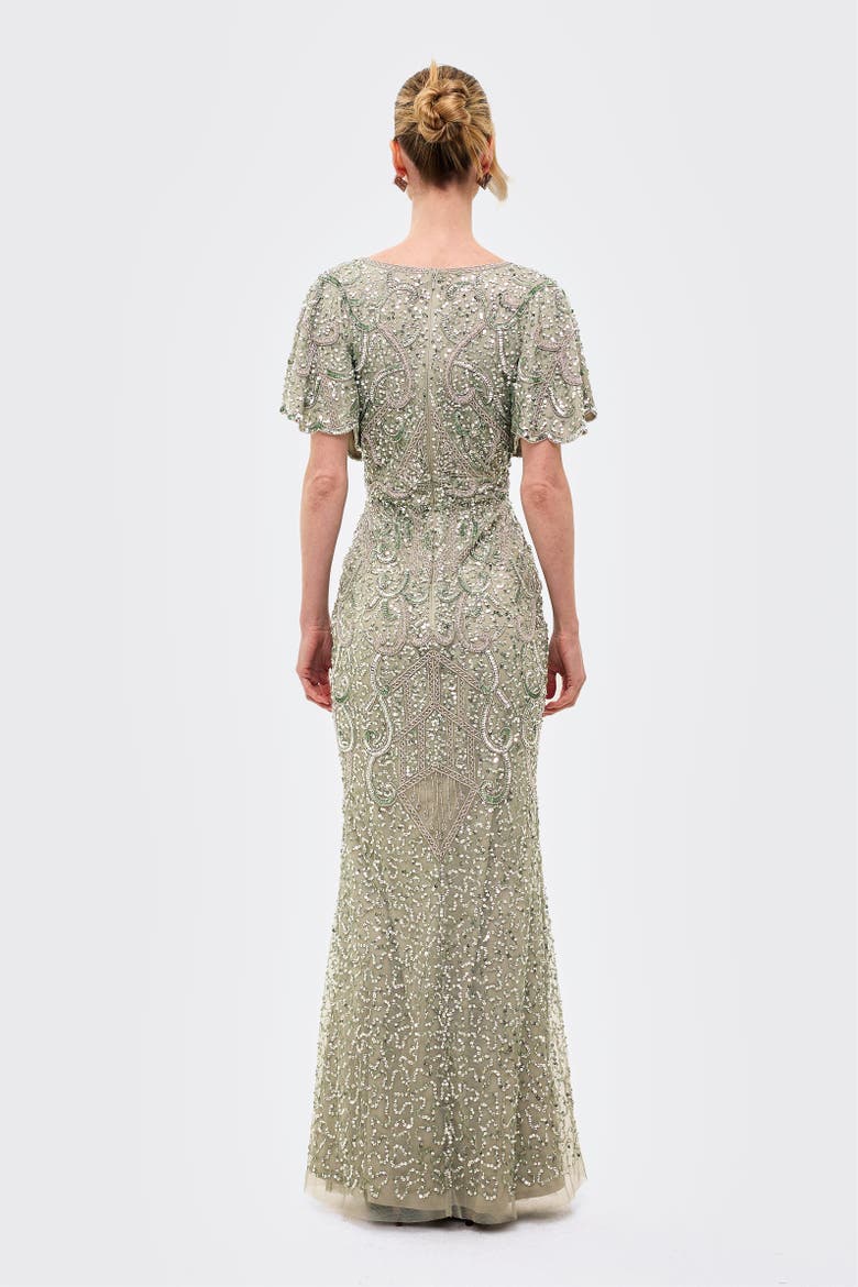 Embellished Sequins Fitted Maxi Gown, Alternate, color, SAGE GREEN