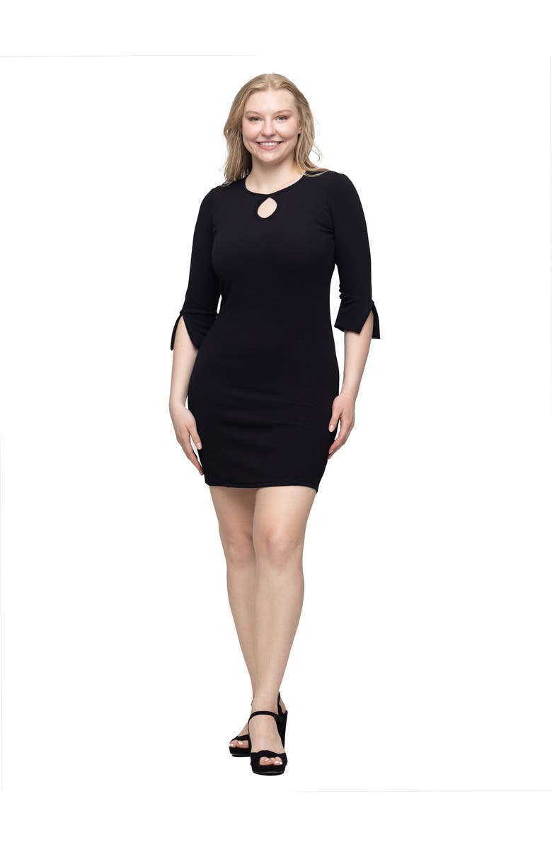 24seven Comfort Apparel Keyhole Three Quarter Sleeve Mini Dress, Main, color, Black