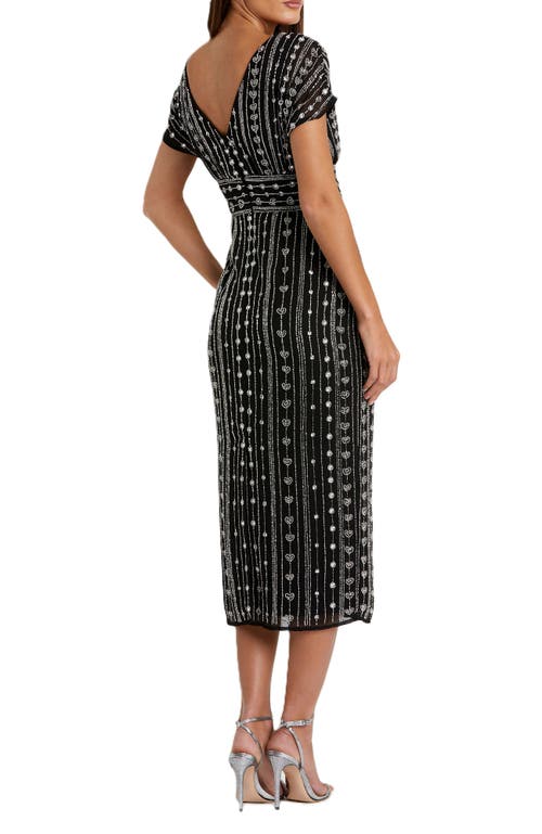 Mac Duggal Beaded Empire Waist Column Midi Cocktail Dress In Black