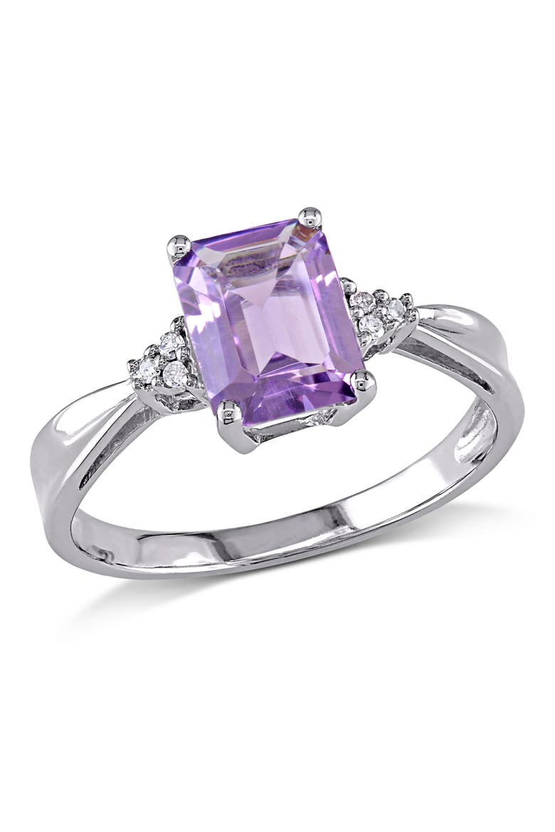 Emerald-Cut Amethyst & Diamond Ring, Main, color, Amethyst