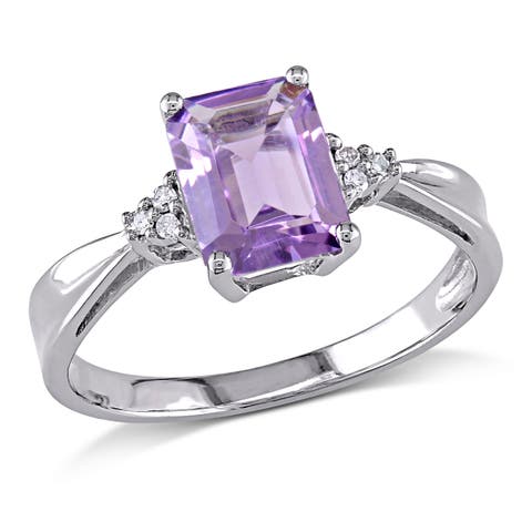 Emerald-Cut Amethyst & Diamond Ring