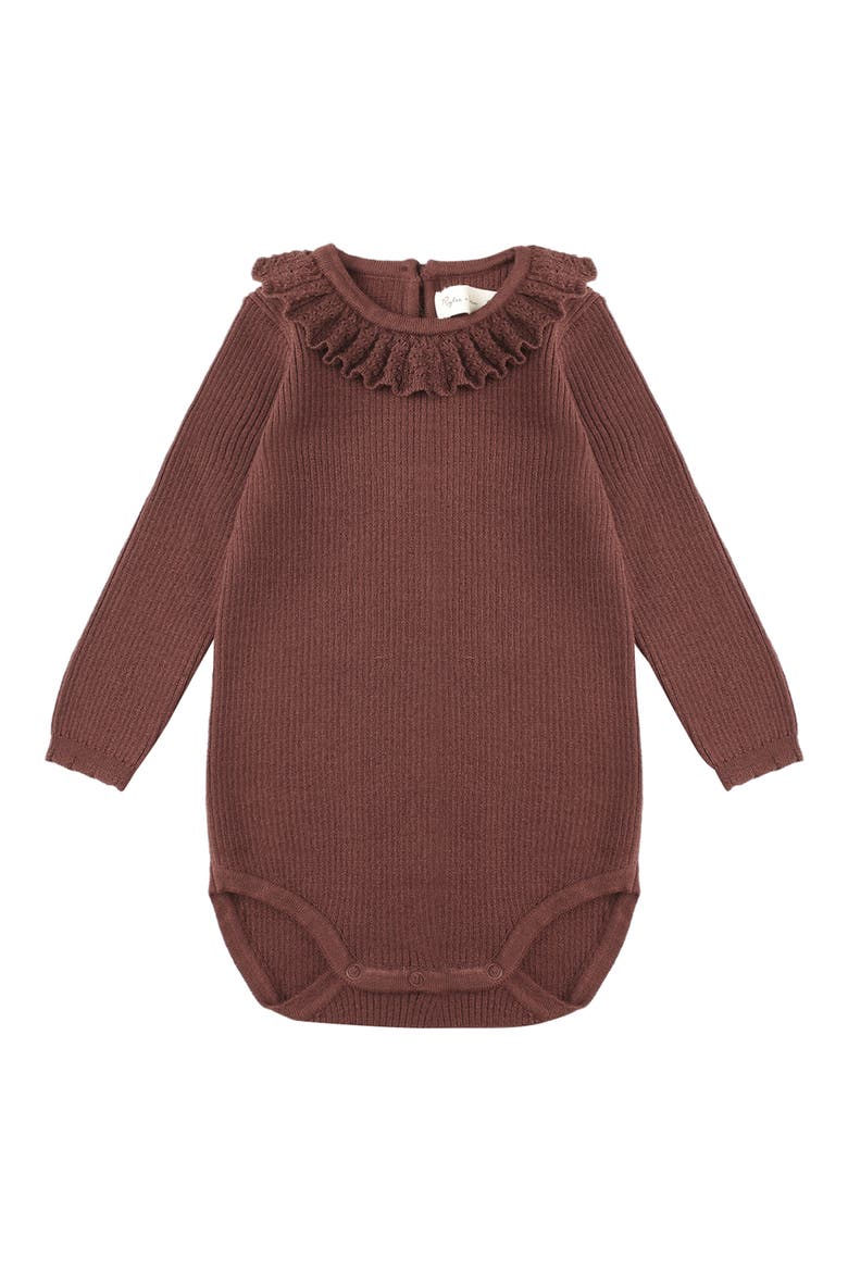 Ruffle Collar Rib Bodysuit, Main, color, BURGUNDY