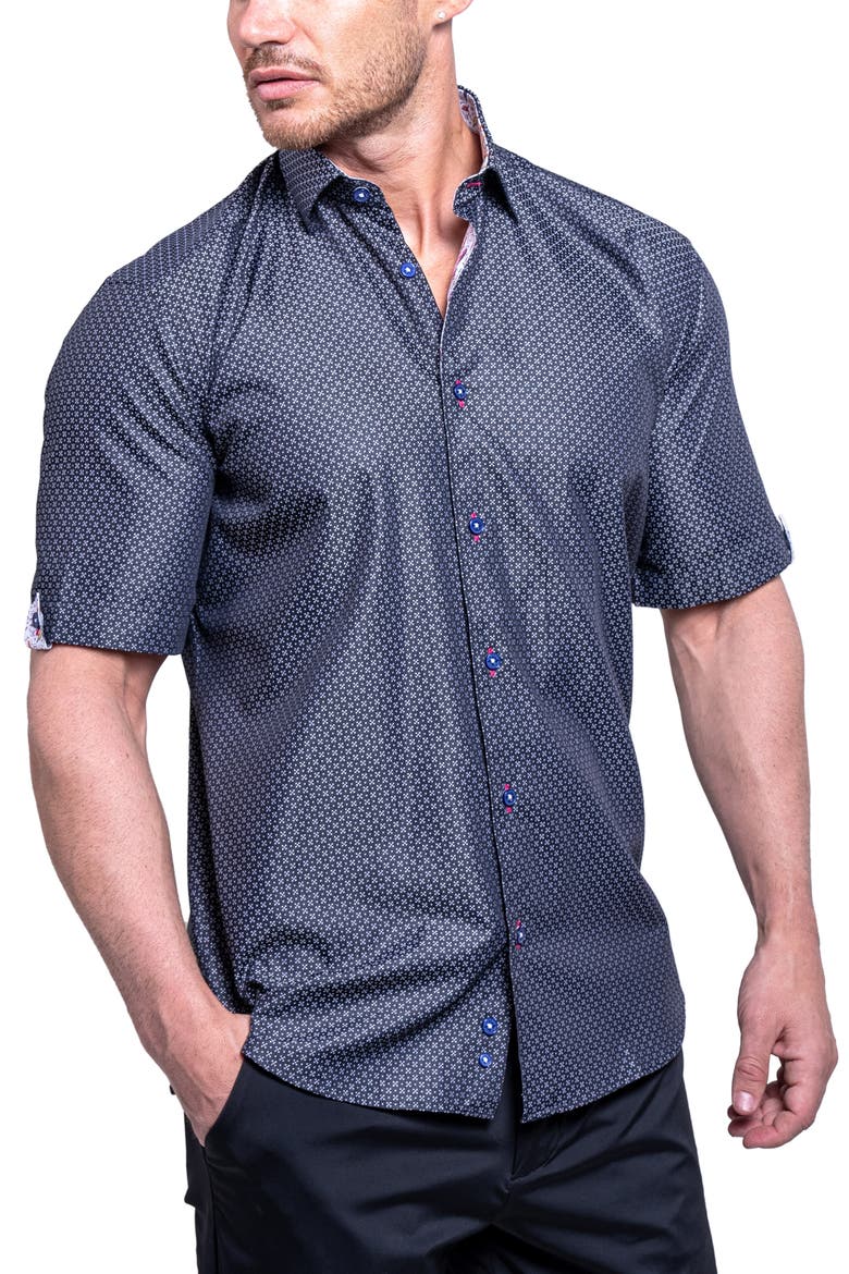 Galileo Resistance0100 Black Short Sleeve Cotton Button-Up Shirt, Alternate, color, BLACK