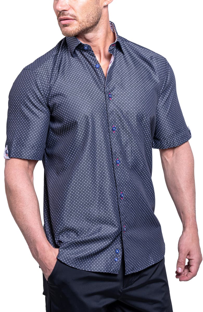Maceoo Galileo Resistance0100 Black Short Sleeve Cotton Button-Up Shirt, Alternate, color, Black