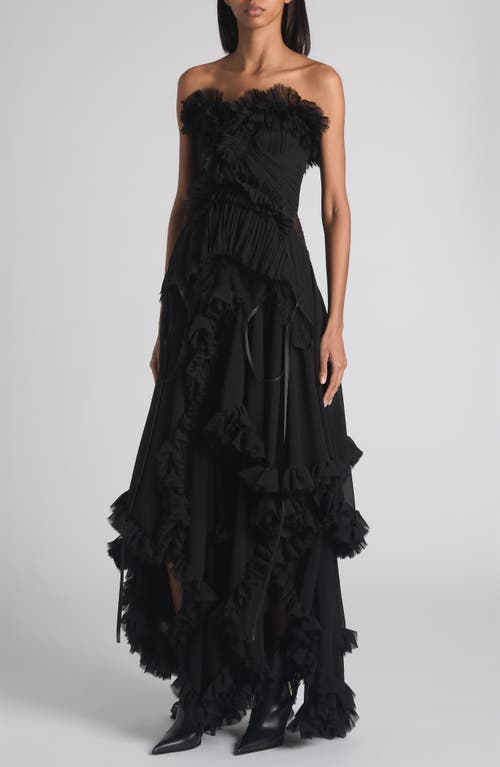 Alexander Mcqueen Mcqueen Tiered Ruffle Strapless Silk Georgette Gown In Black
