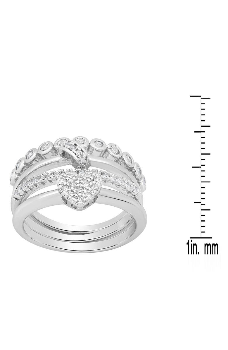 HMY JEWELRY Set of 3 18K White Gold Plated Simulated Diamond Rings, Alternate, color, Silver