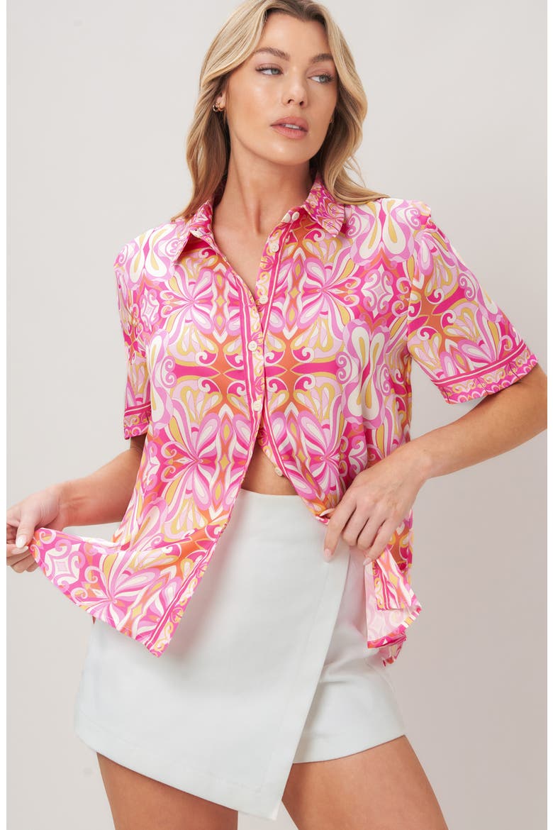 Printed Button Front Shirt, Alternate, color, PINK