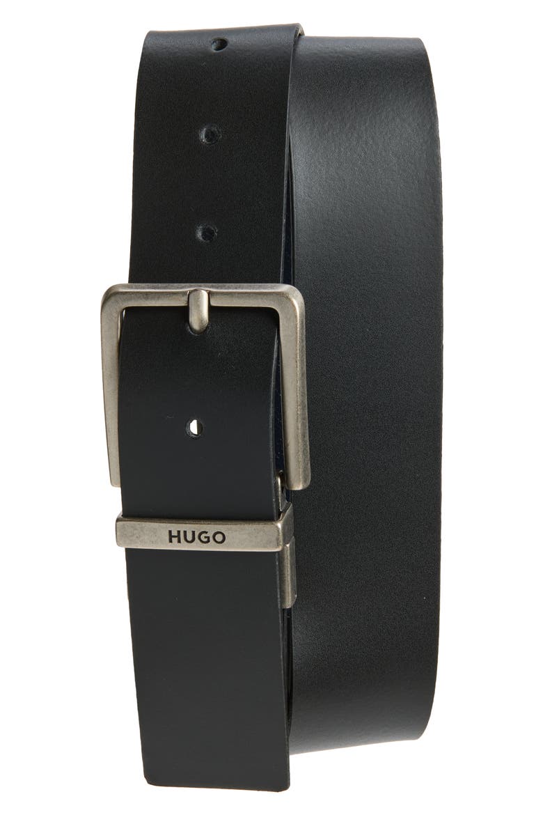 Gionio Leather Belt, Main, color, BLACK