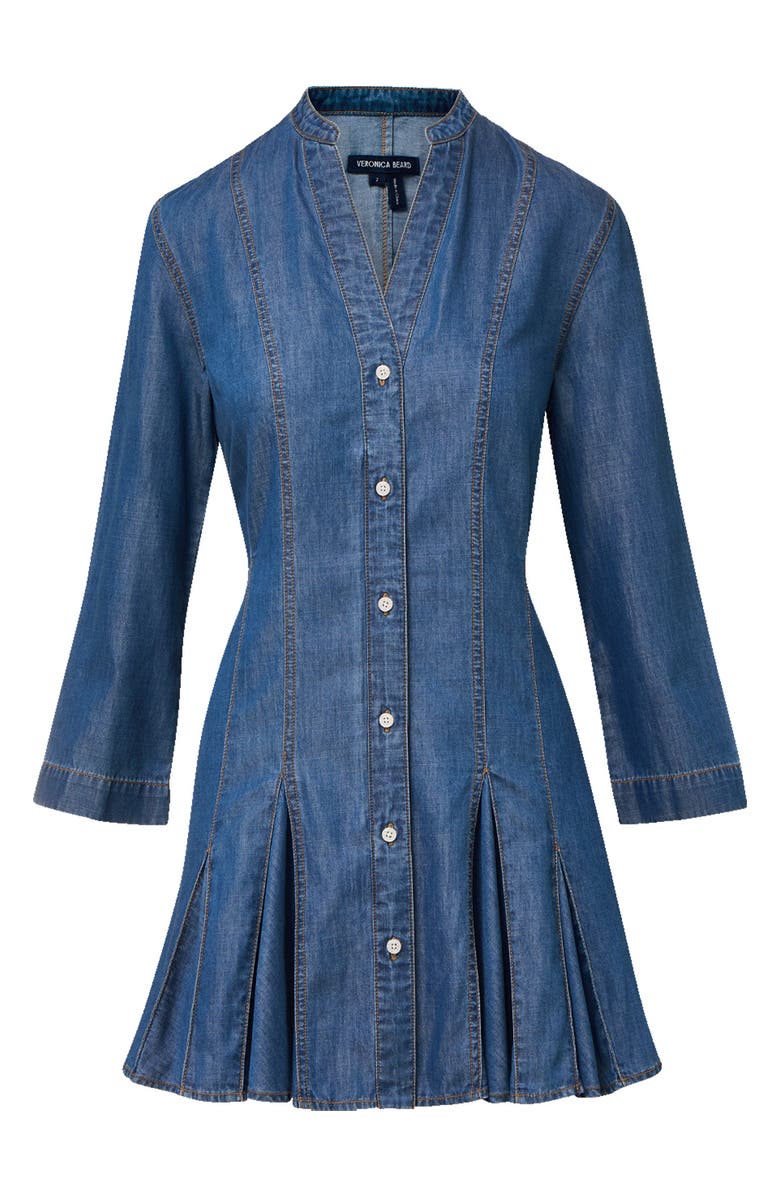 Veronica Beard Korinda Godet Pleat Long Sleeve Denim Dress, Alternate, color, Pool Party
