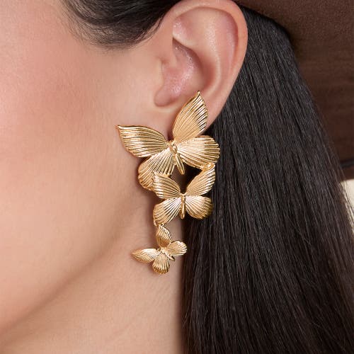 Jessica Simpson Cascading Butterfly Gold-tone Drop Earrings In Gold