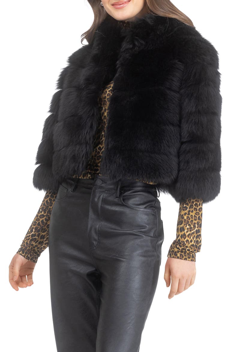 Genuine Shearling Bolero, Cropped Sleeves, Alternate, color, BLACK