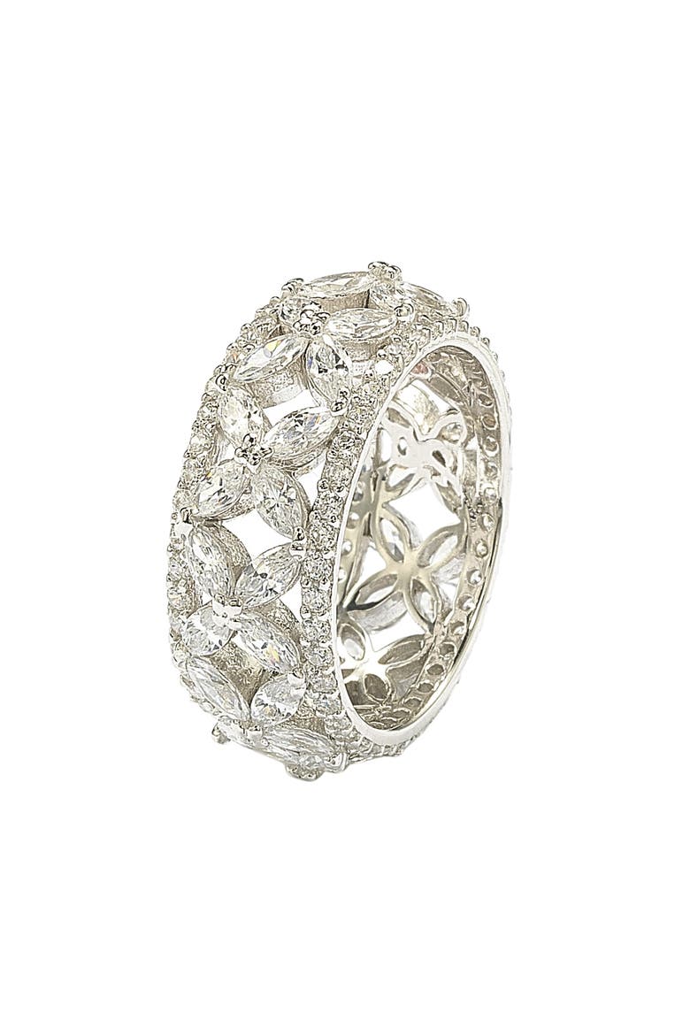 Sterling Silver CZ Cutout Flower Ring, Alternate, color, WHITE